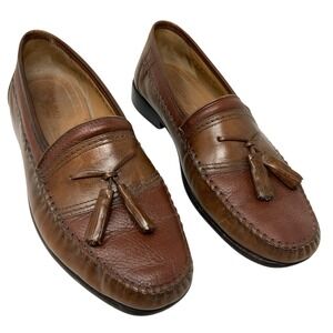 Brass Boot Mens 10.5 W Tassel Sheep Skin Lining Brown Leather Loafer Shoes‎ READ